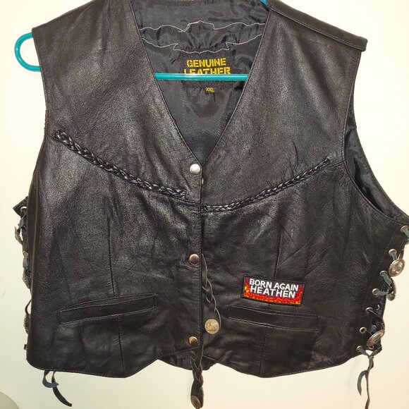 Leather Vest Black Biker Womens XXL Snap Closure 90s - Picture 2 of 4